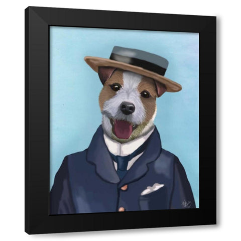 Jack Russell in Boater Black Modern Wood Framed Art Print with Double Matting by Fab Funky