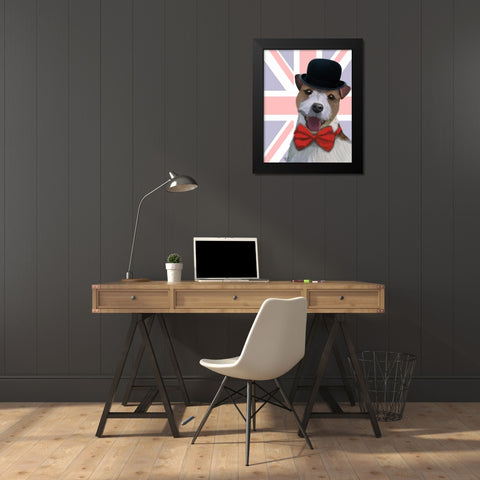 Union Jack Jack Russell Black Modern Wood Framed Art Print by Fab Funky