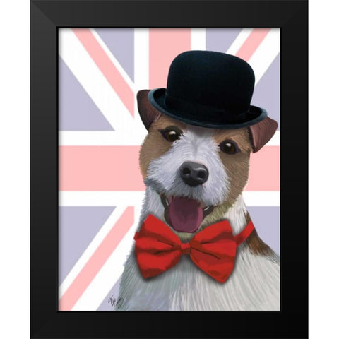 Union Jack Jack Russell Black Modern Wood Framed Art Print by Fab Funky