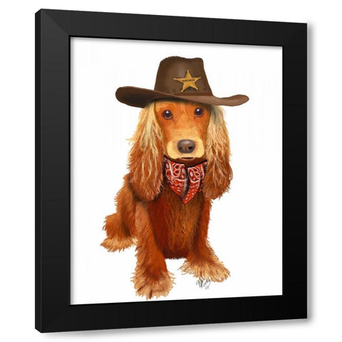 Cocker Spaniel Cowboy Black Modern Wood Framed Art Print by Fab Funky