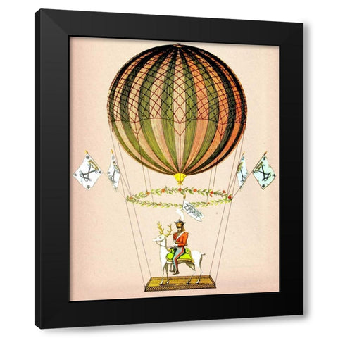 Hot Air Balloon Zephire Black Modern Wood Framed Art Print with Double Matting by Fab Funky