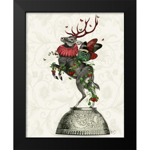 Strawberry Deer Black Modern Wood Framed Art Print by Fab Funky