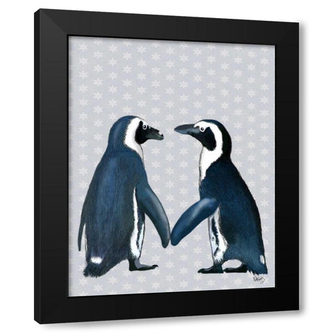 Penguins In Love Black Modern Wood Framed Art Print by Fab Funky