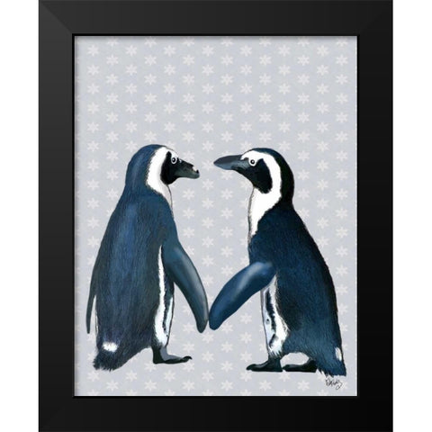 Penguins In Love Black Modern Wood Framed Art Print by Fab Funky