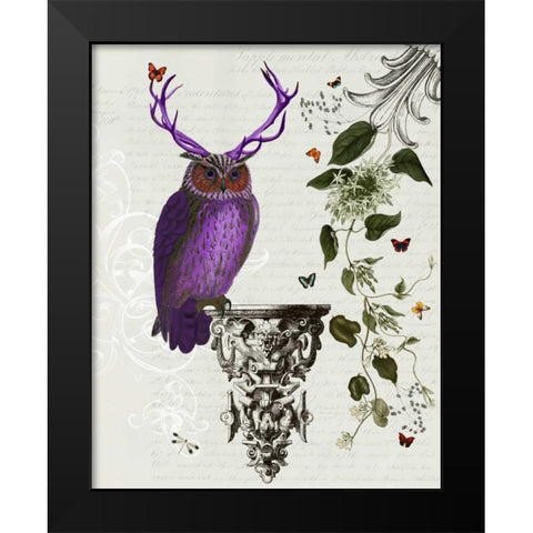 Purple Owl With Antlers Black Modern Wood Framed Art Print by Fab Funky