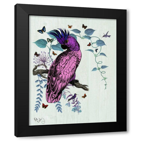 Pink Parrot Black Modern Wood Framed Art Print by Fab Funky