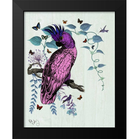Pink Parrot Black Modern Wood Framed Art Print by Fab Funky
