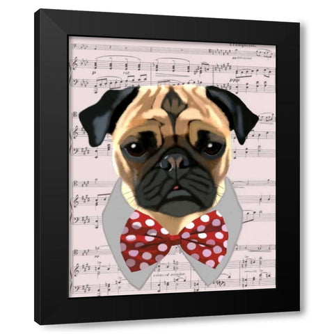 Pug with Red and White Spotty Bow Tie Black Modern Wood Framed Art Print by Fab Funky