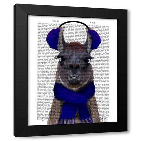 Chilly Llama, Blue Black Modern Wood Framed Art Print by Fab Funky