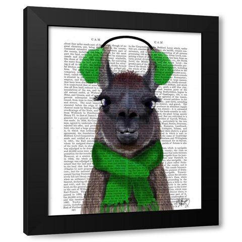 Chilly Llama, Green Black Modern Wood Framed Art Print with Double Matting by Fab Funky