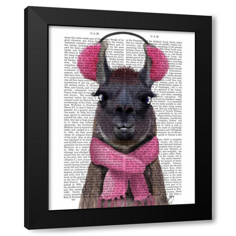 Chilly Llama, Pink Black Modern Wood Framed Art Print by Fab Funky