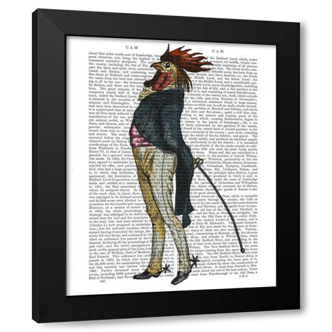 Cockerel with Spurs Black Modern Wood Framed Art Print by Fab Funky