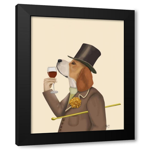 Beagle Wine Snob Black Modern Wood Framed Art Print by Fab Funky