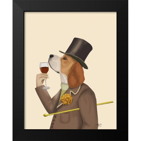 Beagle Wine Snob Black Modern Wood Framed Art Print by Fab Funky