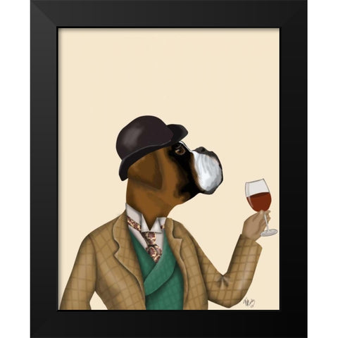 Boxer Wine Snob Black Modern Wood Framed Art Print by Fab Funky