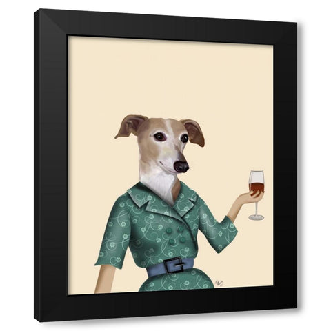 Greyhound Wine Snob Black Modern Wood Framed Art Print with Double Matting by Fab Funky