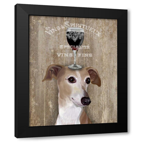 Dog Au Vin Greyhound Black Modern Wood Framed Art Print by Fab Funky