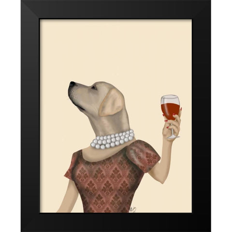 Yellow Labrador Wine Snob Black Modern Wood Framed Art Print by Fab Funky