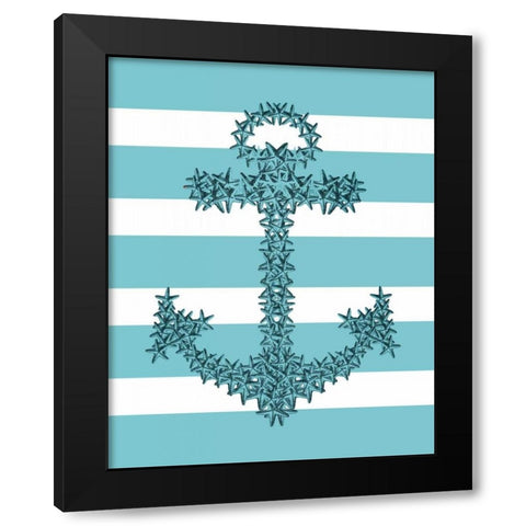 Starfish Anchor in Turquoise and White Black Modern Wood Framed Art Print by Fab Funky