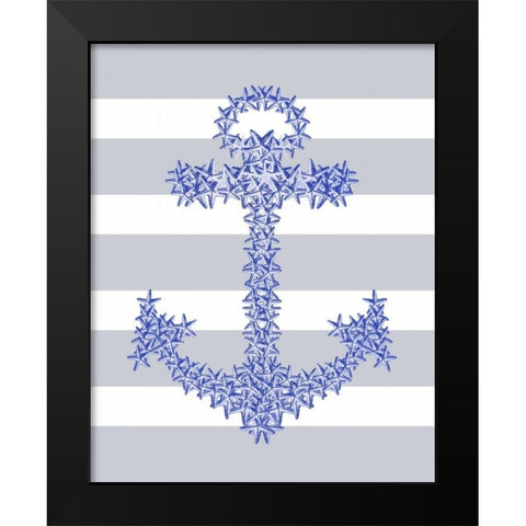 Blue Starfish Anchor on Grey and White Black Modern Wood Framed Art Print by Fab Funky