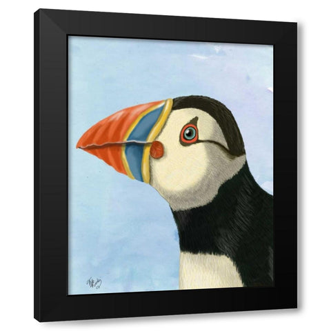 Puffin Portrait Black Modern Wood Framed Art Print by Fab Funky