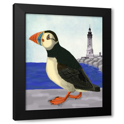 Puffin On the Quay Black Modern Wood Framed Art Print with Double Matting by Fab Funky