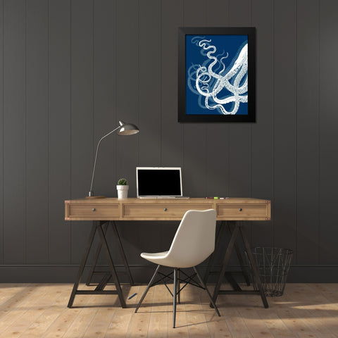 Octopus Tentacles Blue And White Black Modern Wood Framed Art Print by Fab Funky