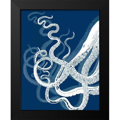 Octopus Tentacles Blue And White Black Modern Wood Framed Art Print by Fab Funky