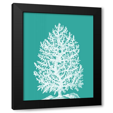 Coral Tree White on Turquoise Black Modern Wood Framed Art Print with Double Matting by Fab Funky