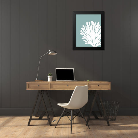 Corals White on Mist Blue Green d Black Modern Wood Framed Art Print by Fab Funky