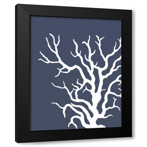 Corals White on Indigo Blue a Black Modern Wood Framed Art Print by Fab Funky