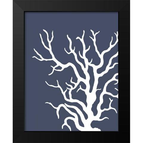 Corals White on Indigo Blue a Black Modern Wood Framed Art Print by Fab Funky