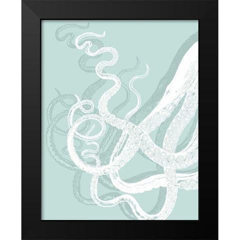 Octopus Tentacles White on Seafoam Black Modern Wood Framed Art Print by Fab Funky