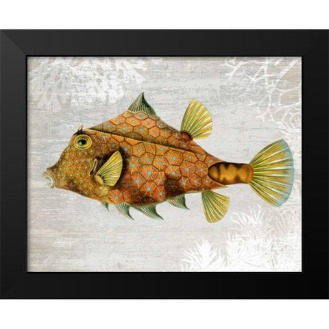 Gold Turret Fish Black Modern Wood Framed Art Print by Fab Funky