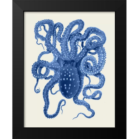 Blue Octopus on Cream a Black Modern Wood Framed Art Print by Fab Funky