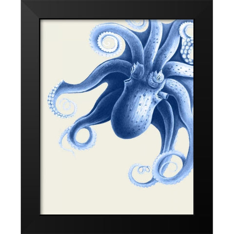 Blue Octopus on Cream f Black Modern Wood Framed Art Print by Fab Funky