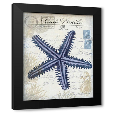 Seaside Postcard Cream a Black Modern Wood Framed Art Print with Double Matting by Fab Funky