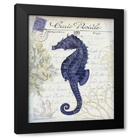 Seaside Postcard Cream b Black Modern Wood Framed Art Print by Fab Funky