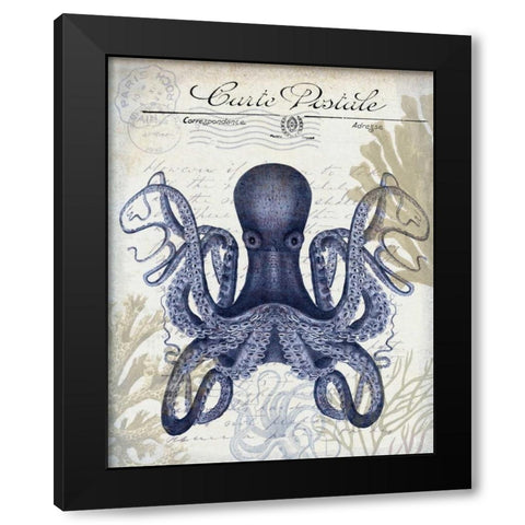 Seaside Postcard Cream c Black Modern Wood Framed Art Print by Fab Funky