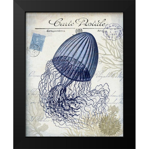 Seaside Postcard Cream f Black Modern Wood Framed Art Print by Fab Funky