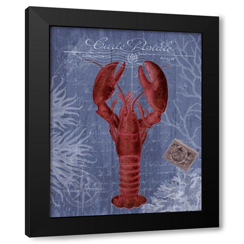 Seaside Postcard Red on Blue d Black Modern Wood Framed Art Print with Double Matting by Fab Funky