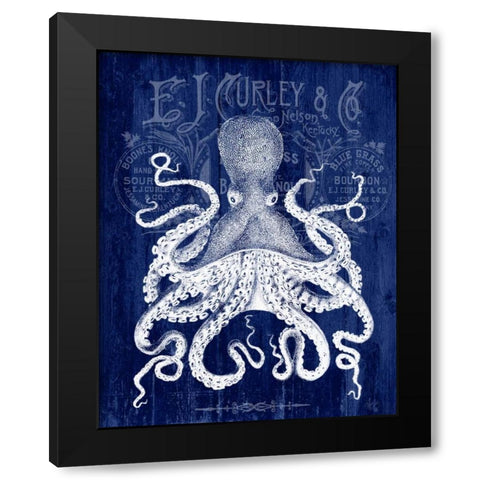 Octopus Prohibition Octopus On Blue Black Modern Wood Framed Art Print by Fab Funky