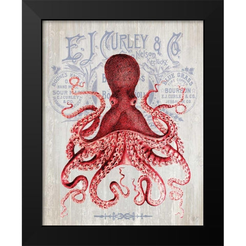 Octopus Prohibition Octopus On White Black Modern Wood Framed Art Print by Fab Funky
