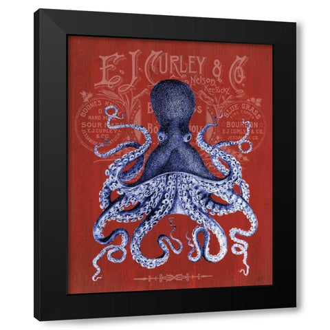 Octopus Prohibition Octopus On Red Black Modern Wood Framed Art Print with Double Matting by Fab Funky