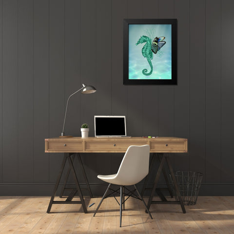 Winged Seahorse Black Modern Wood Framed Art Print by Fab Funky