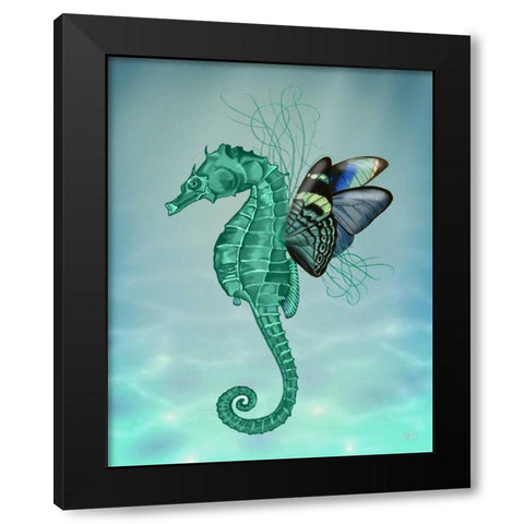 Winged Seahorse Black Modern Wood Framed Art Print with Double Matting by Fab Funky