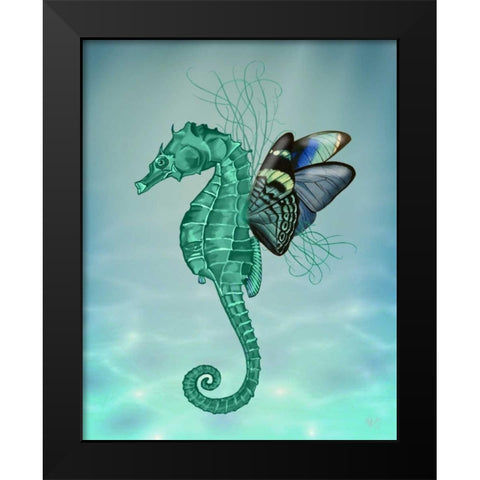 Winged Seahorse Black Modern Wood Framed Art Print by Fab Funky