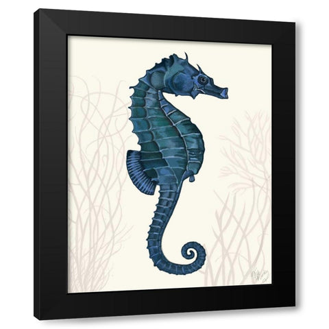 Blue Seahorses on Cream a Black Modern Wood Framed Art Print with Double Matting by Fab Funky