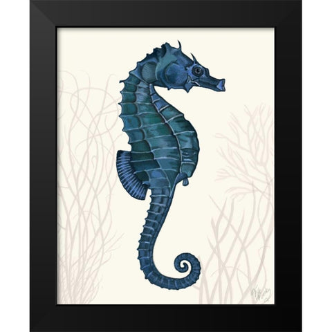 Blue Seahorses on Cream a Black Modern Wood Framed Art Print by Fab Funky