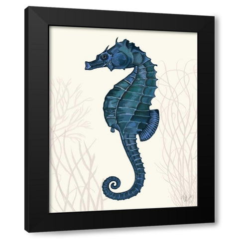 Blue Seahorses on Cream b Black Modern Wood Framed Art Print with Double Matting by Fab Funky